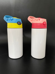 12 oz straight child/toddler water bottle white sublimation asst colors lid